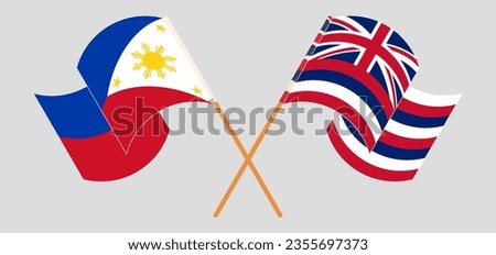 Crossed and waving flags of the Philippines and The State Of Hawaii. Vector illustration
