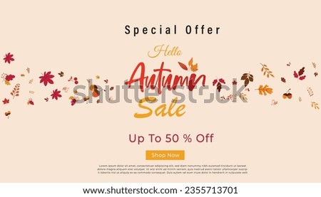 Autumn Sale background, banner, or flyer design. Colorful autumn posters with bright beautiful leaves frame, paper cut style letters and lettering. Template for advertising, web, social media