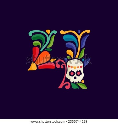 4 logo. Number four with Mexican colorful and ornate ethnic pattern. Traditional Aztec leaves and flowers embroidery ornament. Vector design for folk Spanish food, holidays, carnival, and party.