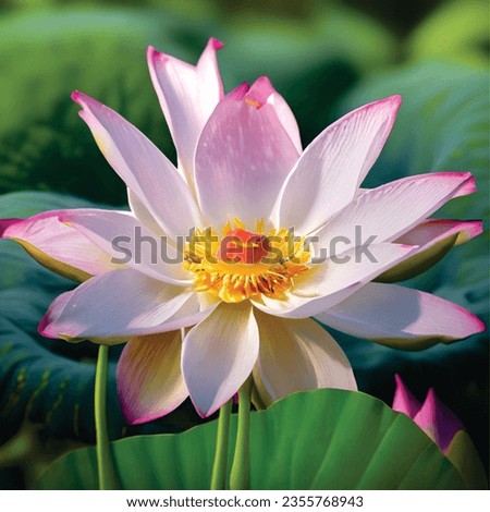 The image you sent me shows a pink and white lotus flower in a pond. The most likely name of the flower is Nelumbo nucifera, which is the scientific name for the lotus flower.