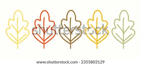 Clip art set of doodle outline oak leaves on isolated background. Hand drawn elements for Autumn harvest holiday, Thanksgiving, Halloween, seasonal, textile, scrapbooking.