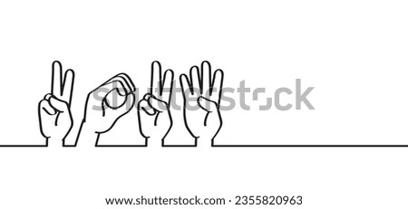 Drawing cartoon deaf sign language, 2024. Deafness cartoon. Gestures hand. Flat vector. For best wishes card or banner, happy new year 2023. Christmas, xmas  time. Royalty-Free Stock Photo #2355820963