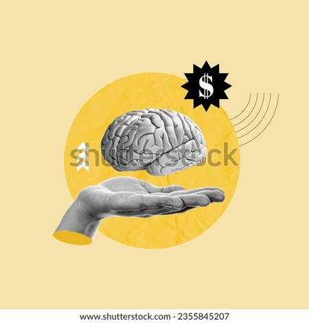 hand with brain, human intelligence, brain, mind, mental problem, mental health cost, psychology cost, research cost, human mind, investment in mental health, brain intervention Royalty-Free Stock Photo #2355845207