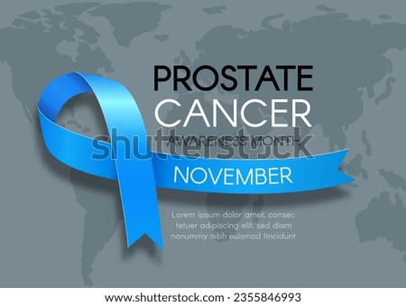 Banner for Prostate Cancer Awareness Month in November. Design template with text and a blue ribbon. Vector illustration.