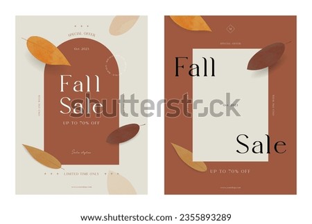 Various fallen autumn leaves social media banner template. Marketing sale promotion. Abstract artistic fashion advertising. Modern typography background set. Trendy style design vector illustration.