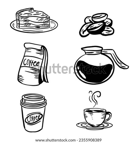 Hand drawn style coffee objects vector illustration