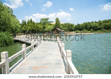Summer Scenery Stone Bridge in Pearl Spring Scenic Area, Nanjing, Jiangsu Province, China