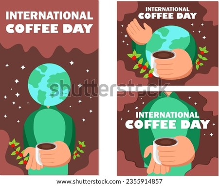 Set Of International Coffee Day Character with Coffee Cup Illustration in Hand. Suitable for Social Media Post. vector illustration flat design