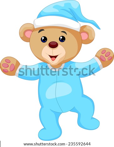 Cartoon teddy bear in blue pajamas