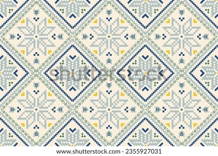 Floral Cross Stitch Embroidery on white background.geometric ethnic oriental seamless pattern traditional.Aztec style abstract vector illustration.design for texture,fabric,clothing,wrapping,carpet. Royalty-Free Stock Photo #2355927031