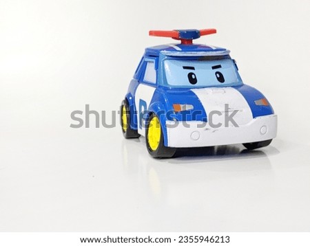Blue robo car police figure toy isolated