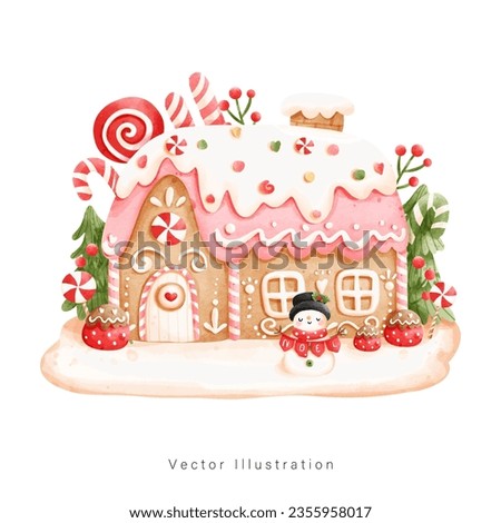 Christmas gingerbread house, candy house. Watercolor style, Vector illustration Royalty-Free Stock Photo #2355958017