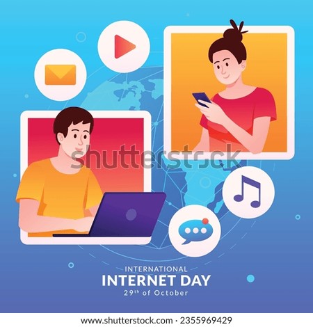 International Internet day background. world internet day celebration. October 29. Happy Internet day concept. Cartoon Vector illustration. Poster, Banner, Greeting Card, Social Media Post, Template.