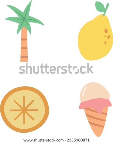 Tropical Summer Abstract Icon Set. Isolated On White Background. Vector Illustration