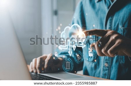 Business person migrate data and corporate information into cloud technology for data security and back up as disaster recovery site and prevent for cyber crime. Data inventory for enterprise. Royalty-Free Stock Photo #2355985887