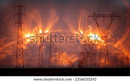 Magnetic solar storm and the disruption of energy networks "Elements of this image furnished by NASA" Royalty-Free Stock Photo #2356020243