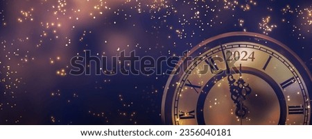 happy new year 2024 countdown clock on abstract glittering midnight sky with copy space, festive party invitation card concept for new years eve