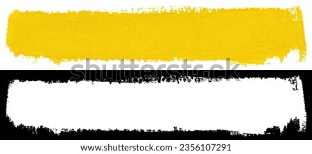 Yellow stroke of paint brush texture isolated on white background with clipping mask (alpha channel) for quick isolation.