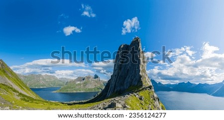 Mountain peak Segla on Senja in Norway Royalty-Free Stock Photo #2356124277