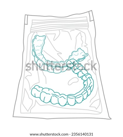 Orthodontic silicone trainer. Invisible braces aligner, retainer. Medical treatment. Opened tray. Plastic case with transparent braces. Editable vector illustration isolated on a white background. Royalty-Free Stock Photo #2356140131