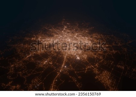 Aerial view on Bucharest (Romania) from south. Satellite view on modern city at night Royalty-Free Stock Photo #2356150769