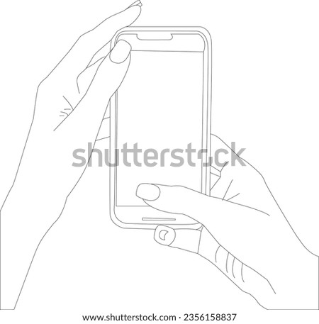 one line drawing hand holding phone on white background