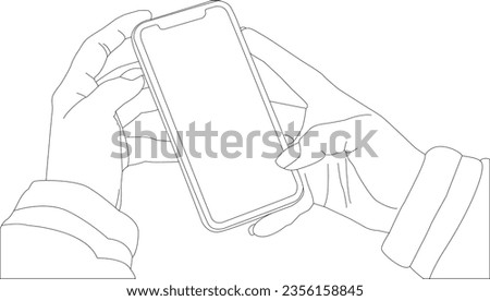 one line drawing hand holding phone on white background