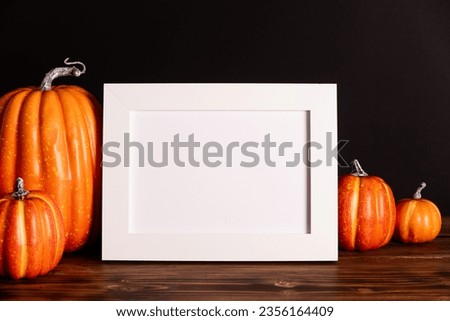 Happy Halloween frame mockup template with pumpkins in the background