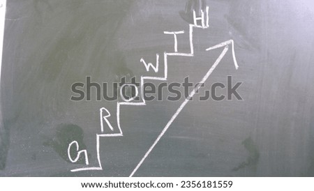 written word Growth and draw stairs and put words on it and also draw up side arrow sign