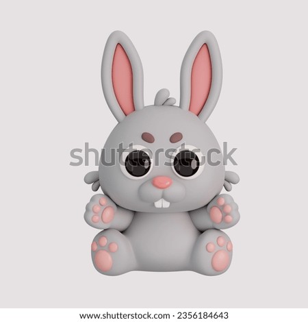 Cute Sitting Rabbit Isolated on White Background. Animals Cartoon Style Icon Concept. 3D Render Illustration