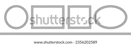 Greek pattern. Roman ellipse frame. Outline greece border isolated on white background. Round greec boarder for design prints. Circular ancient ornament. Fret rome key stripes. Vector illustration Royalty-Free Stock Photo #2356202589