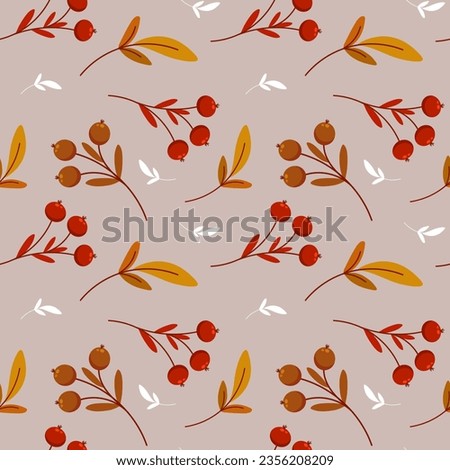 Seamless pattern, rowan branches and twigs with leaves on a beige background. Autumn print, textile, background, vector	
 Royalty-Free Stock Photo #2356208209