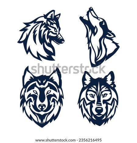 Hand Drawn Wolf Head Silhouette Isolated On White Background. Vector Illustration In Flat Style.