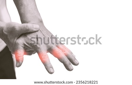 Inflammation of  fingers and hand. Concept of hand pain and finger problems, finger pain and numbness, depicting a medical symptom, against a white background. Royalty-Free Stock Photo #2356218221