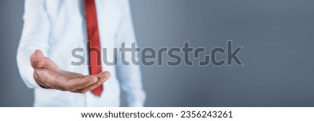 man empty palm on the grey wall background
