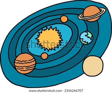 Solar system color doodle icon. Space planets and sun
