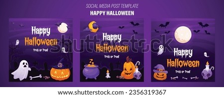 Happy Halloween social media post template. Halloween banner with pumpkin and full moon. Halloween Trick or Treat social media post vector illustration