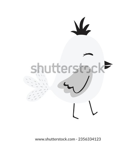 Monochrome Bird Doodle Illustration Isolated In White