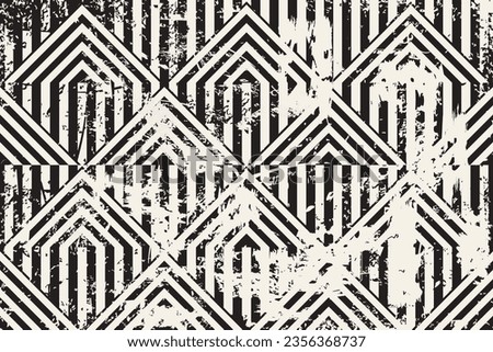 Abstract geometric seamless pattern with an effect of attrition. Vector shabby geometric carpet. Vintage background for ceramic tile, wallpaper, linoleum, textile, rug, web page Royalty-Free Stock Photo #2356368737