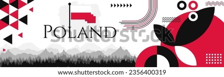 The Poland Independence Day abstract banner design with flag and map. Flag color theme geometric pattern retro modern Illustration design. Red and Black color template. Royalty-Free Stock Photo #2356400319