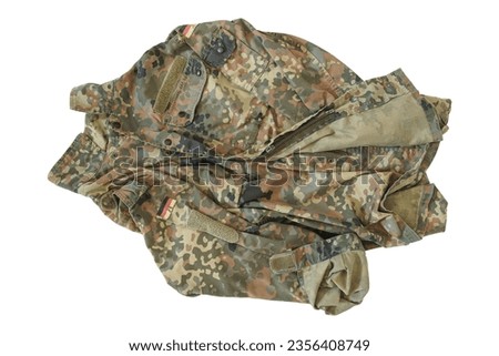 German Army Or Bundeswehr Top Field Blouse Or Jacket With 5 Color Camouflage Uniform On White Background, German Uniform, German Armed Forces Uniform, Bundeswehr Field Blouse Royalty-Free Stock Photo #2356408749