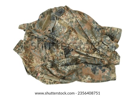 German Army Or Bundeswehr Top Field Blouse Or Jacket With 5 Color Camouflage Uniform On White Background, German Uniform, German Armed Forces Uniform, Bundeswehr Field Blouse Royalty-Free Stock Photo #2356408751