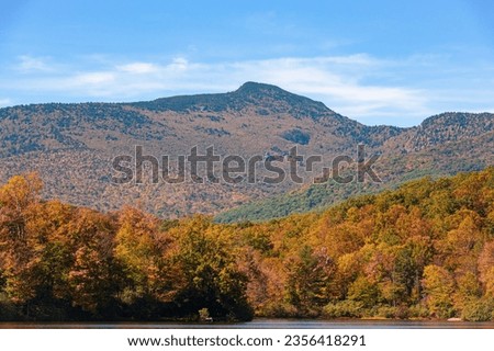 View of Grandfather mountain in Grandfather Mountain State park in fall season, during the day. Royalty-Free Stock Photo #2356418291