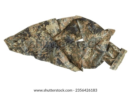 Military Pants Or Trousers Of The German Army Or Bundeswehr With 5 Color Camouflage On White Background, German Armed Forces Clothing, German Army Clothes, Bundeswehr Clothing, Bundeswehr Clothes Royalty-Free Stock Photo #2356426183