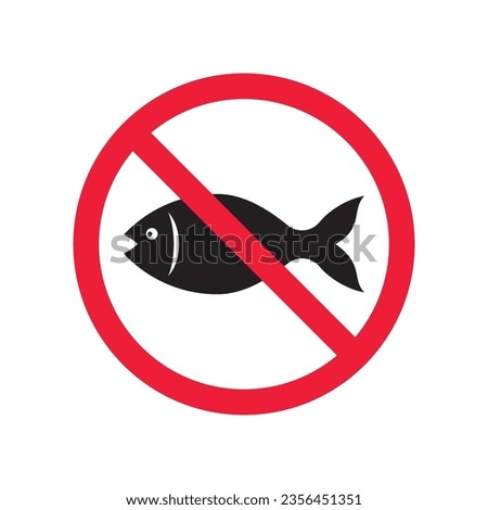 Forbidden fish vector icon. Warning, caution, attention, restriction, label, ban, danger. No fishing flat sign design pictogram symbol. No fish icon
