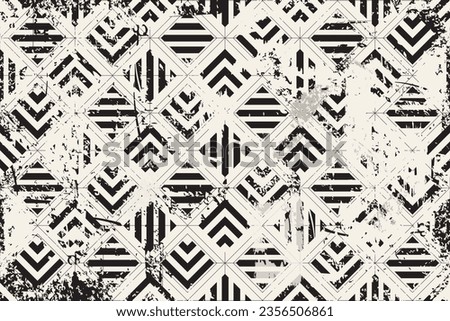 Abstract geometric seamless pattern with an effect of attrition. Vector shabby geometric carpet. Vintage background for ceramic tile, wallpaper, linoleum, textile, rug, web page Royalty-Free Stock Photo #2356506861