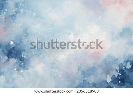 Watercolor blue winter theme background. With random abstract shapes of white color like snowfall. Watercolor background illustration vector art.