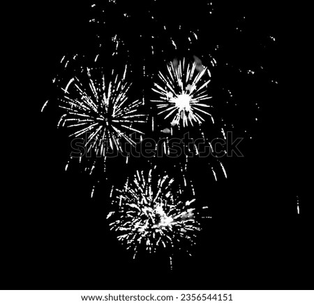 Fireworks burst on the seaside. Black and white colour, graphic style effect. Night festival celebration. Square size background