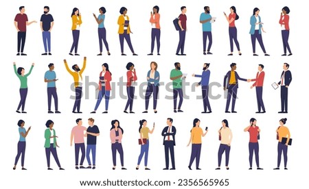 Vector people big collection - Set of casual characters with diverse men and women standing in various poses. Flat design with white background Royalty-Free Stock Photo #2356565965