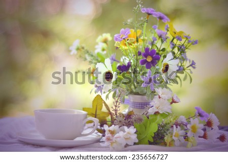 Good morning with bouquet of flowers